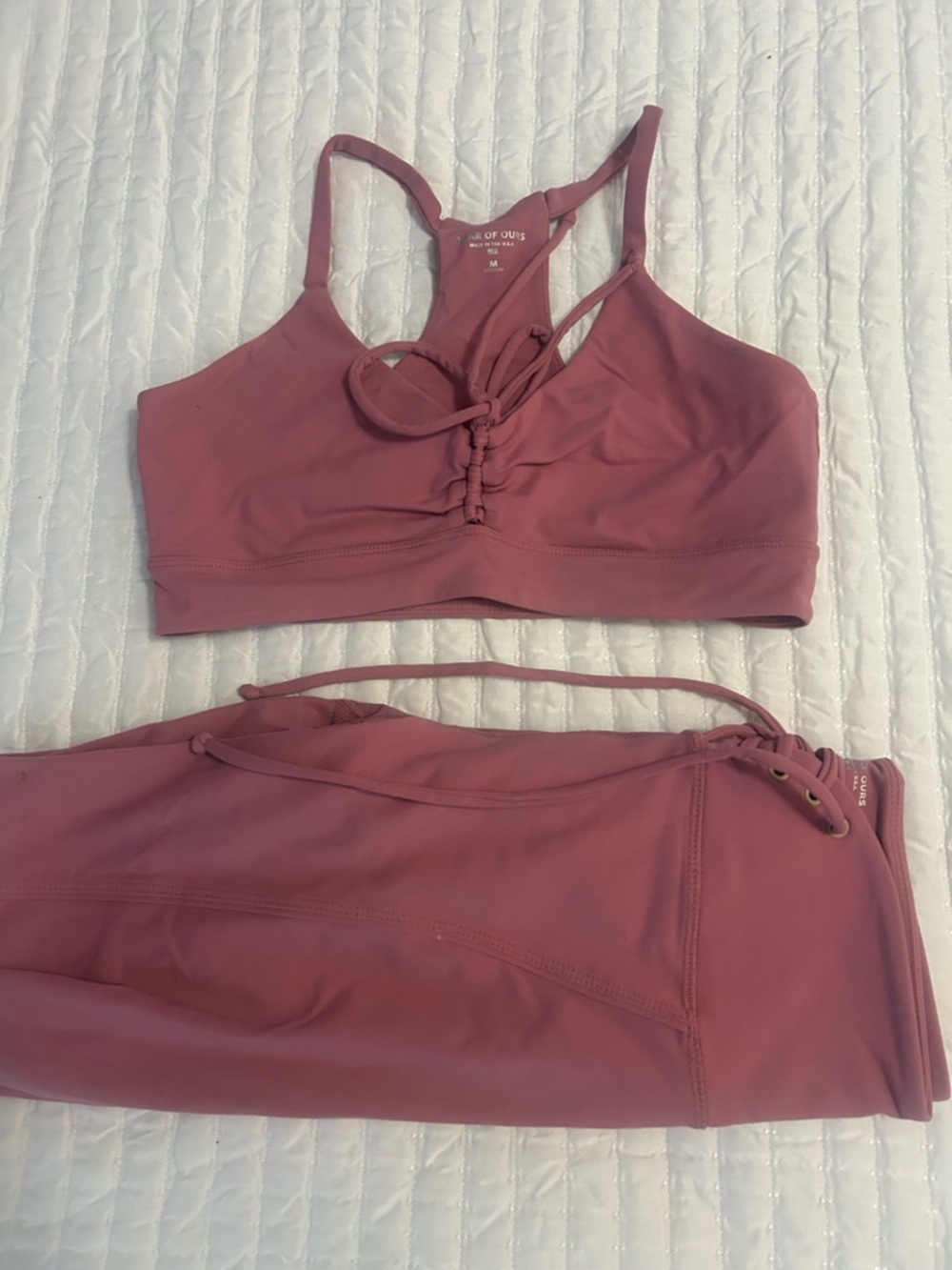 Year of Ours Mauve Lace-Up Sports Bra and Legging Set